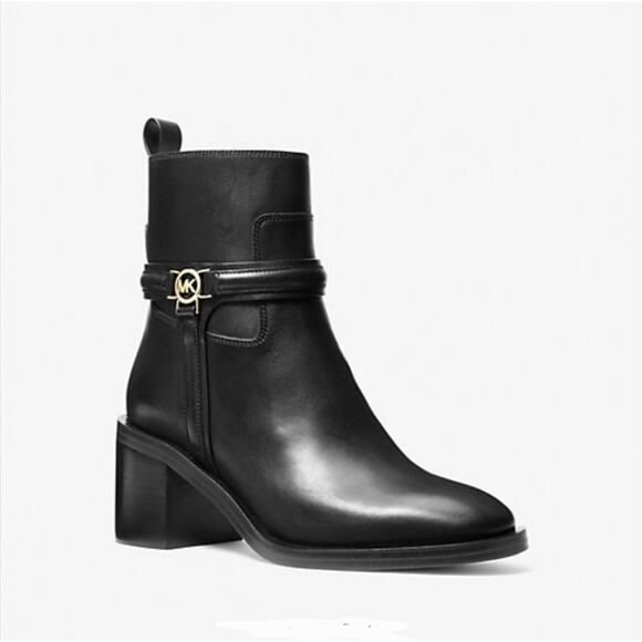 Michael Kors Mindy Leather and Signature Logo Trim Ankle Boots Sz 8M - Picture 1 of 7